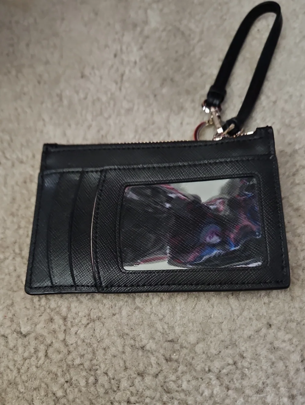 kate spade black leather wristlet cardholder with gold logo